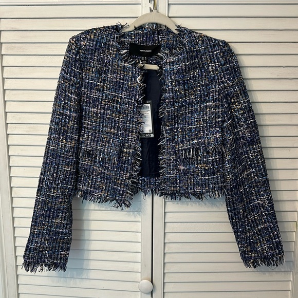 Vero Moda Jackets & Blazers - Vermo Mota Chantelle Short Tweed Blazer in Navy Blue/Melange Size US 2. NWT